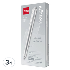 델리 반투명 노크식 컬러 중성 젤펜 0.5mm 12p, 그레이, 3개