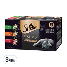 쉬바 12개월 이상 고양이 베스트 믹스 주식파우치 3종 x 6p 세트, 혼합맛, 1.26kg, 3세트