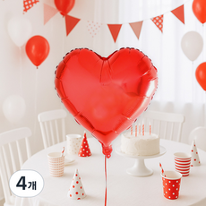 파티쇼 하트레드 은박풍선 45cm, 4개
