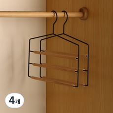 몰투유 3단 바지 정리 우드걸이, 블랙, 4개