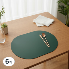 MF스토어 조엔수 집들이 선물 양면 가죽 식탁 테이블 매트, 그린 + 베이지, 6개, 44 x 30 cm
