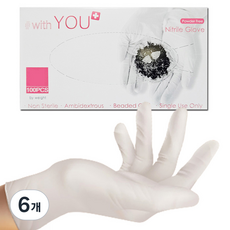 with YOU PLUS 丁腈手套 白色 100入, 中(M), 6個