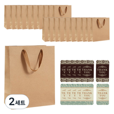 마켓감성 명절 크라프트 쇼핑백 세로형 20p + 땡큐 스티커 2종 x 12p 세트, 혼합색상, 2세트