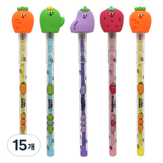 PINKFOOT 紅蘿蔔卡式鉛筆組 HB, 草莓 + 紅蘿蔔 + 仙人掌 + 茄子 + 隨機出貨, 15個