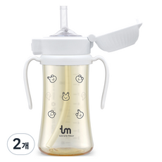 토비앤몰리 유아용 PPSU 원터치락 빨대컵, 280ml, 2개, 돗바니화이트