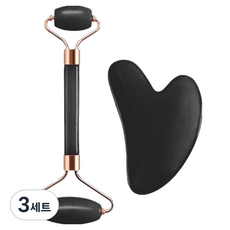 딥톡 더블헤드 롤러 뷰티 마사지기 + 괄사 세트 DT0768, 3세트, 블랙