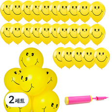 Neotex 微笑印花氣球 30cm 30入 + 手動打氣筒組合, 黃色, 2套