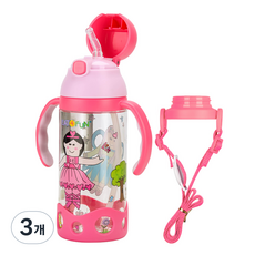 잇포펀 원터치 어깨끈 원터치 빨대물병, 베이비 핑크(공주 + 요정), 3개, 500ml