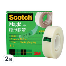 3M Scotch 隱形膠帶，黏貼修補不影響美觀，表面可書寫，霧面設計，手撕設計, 2個, 810
