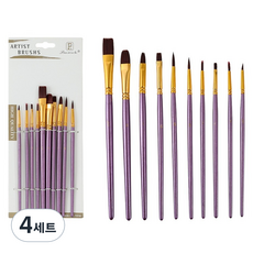 인글로우 수채화 붓 10종 세트 퍼플, 4세트, 1호, 2호, 3호, 4호, 5호, 6호, 7호, 8호, 9호, 10호