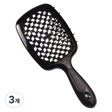 딥톡 펀칭 타공 머리빗 사각 헤어 브러쉬, 3개, 블랙