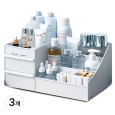 마켓플랜 서랍형 3단 코스메틱 보관정리대, 화이트, 3개
