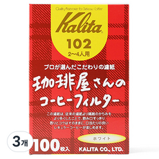 칼리타 커피샵 커피필터 102 화이트, 100개입, 3개