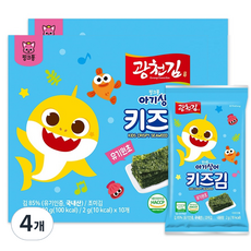 광천김 핑크퐁 아기상어 유기원초 키즈김, 김, 4개, 20g