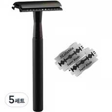 아베른 수동 재래식 면도기 + 칼날 + 케이스 세트 블랙, 5세트