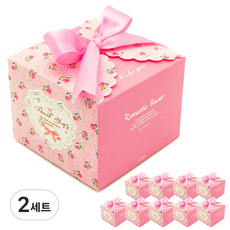 Donna&deco 正方形浪漫花盒 S 10入 + 緞帶 10入, 粉紅色, 2套