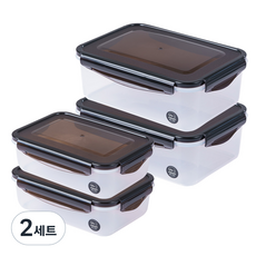 나누담 클래식 밀폐용기 세트, 2세트, 2000ml 낮은형 x 2p + 1100ml x 2p