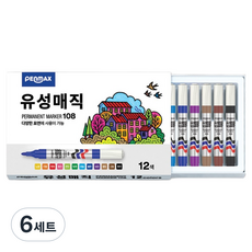 PENMAX 油性麥克筆 12色組, 黃色, 橘色, 紅色, 粉紅色, 淺綠色, 綠色, 天空藍, 藍色, 紫色, 黃土色, 栗色, 黑色, 6套
