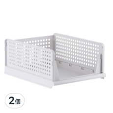 咪咪購物 可堆疊收納籃 小號(42 x 32 x 13cm) 白色 2個