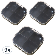 굄스 4가지 알약 분배 소분 케이스 블랙 7.5 x 7 x 2 cm, 9개