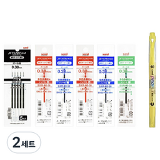 Uni 三菱 JETSTREAM 多功能筆替芯 0.38mm 10入 + 螢光筆組, 黑色, 藍色, 紅色, 綠色(替芯), 隨機出貨(螢光筆), 2套