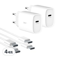 SKY Feel Q1X 25W PD 超高速充電器轉接頭 + Type-C 高速充電線組, 白色, 4套