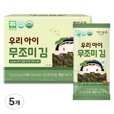 베이비본죽 유기농 우리 아이 김, 무조미, 15g, 5개