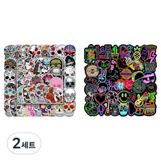 Inp 感性風格 防水PVC 手帳裝飾貼紙 G09B 奇幻骷髏 50入 + G359 霓虹燈 50入 套組, 2套, 混合色