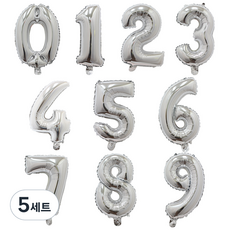 리빙다 숫자 호일 풍선 0~9 소, 실버, 5세트
