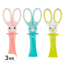 델리 토끼 안전캡 스탠딩 가위 137mm 3종 세트 E6065, 핑크, 블루, 그린, 3세트