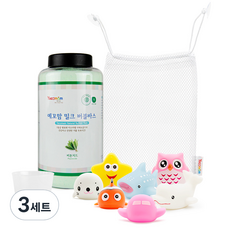 예꼬맘 밀크 버블 입욕제 용기형 피톤치드 + LED 물놀이 완구 7종 랜덤발송 + 그물망 소 세트, 3세트, 850g