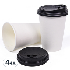 大成產業 無印刷紙杯 380ml + 黑色開關式杯蓋組, 4套, 100入