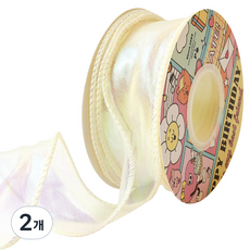 POPO FANCY 高級紗質極光歐根紗緞帶 4cm, 象牙白, 2個, 9m