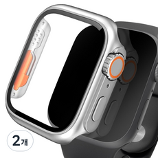 아이몰 애플워치 호환 울트라st 강화유리 풀커버 프레임 케이스, 실버, 2개