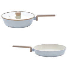 NEOFLAM 台灣原廠公司貨 NeoBear妞妞熊系列陶瓷塗層鍋具2鍋組, 藍色, 1套, 炒鍋28cm + 平底鍋28cm