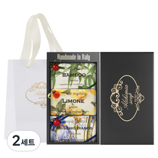 알카미아비누 비누 뱀부 200g + 리몬 200g + 머스치오 비안코 200g + 선물상자 블랙 세트 + 쇼핑백, 2세트