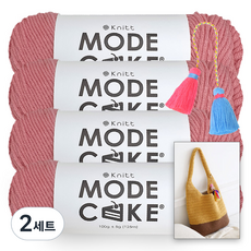 니뜨 모드케이크 뜨개실 100g x 4p + 어바웃 숄더백 도안 + 컬러 트윈 태슬 세트, 2세트, 11 인디핑크