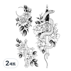 時尚紋身貼紙 3種圖案, 黑色, 2組