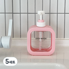 뉴앤룩 커버 슬림 젤타입 주방세제 디스펜서 리필용기 300ml + 디시워시 라벨 세트, 핑크, 5세트