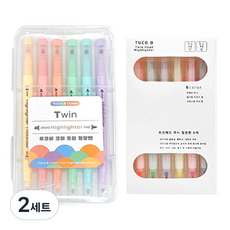 TUCO.B Koma 柔色雙頭螢光筆 6色 + 雙頭透明視窗螢光筆 6色組, 混合色, 2套