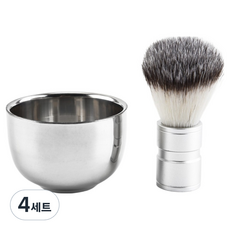 Greenuer 不鏽鋼理髮廳刮鬍組 銀色, 4套, 刮鬍刷 + 刮鬍碗