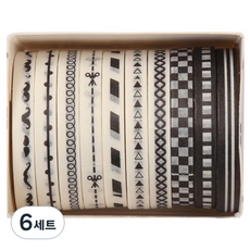 셀링뉴 아트스핀 울타리 다꾸 마스킹 종이 테이프 10종 세트 5mm x 2m, 블랙엔화이트, 6세트