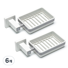 모나코올리브 리빙캣 무타공 스퀘어 비누받침대, 화이트 + 그레이, 6개
