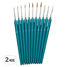 Wishflick 軟毛水彩畫筆 綠色 11件組, 2套, 0.3~2.3cm