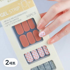 Daysoy 粉彩風格凝膠美甲貼 30p 組, 03 格紋風格, 2個
