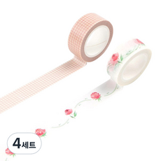 인필미 라이프스타일 디자인마스킹테이프 세트 15mm x 7m, 02격자+ 09장미, 4세트