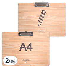 포포팬시 심플 우드 클립 보드 가로형, 연필 + A4, 2세트