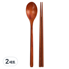 키친유 옻칠 나무 수저 세트, 브라운, 숟가락 + 젓가락, 2세트 브라운, 숟가락 + 젓가락, 2세트