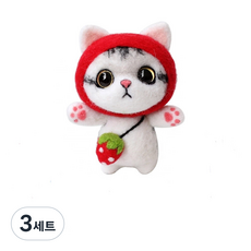 펫돌 양양이 니들펠트 인형 DIY 세트, 딸기 고양이, 3세트