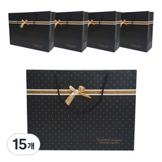 도트 리본 쇼핑백 특대형, 블랙, 15개